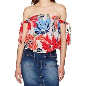 ASTAR The Label Havana Floral Print Off The Shoulder Tie Top Sz M